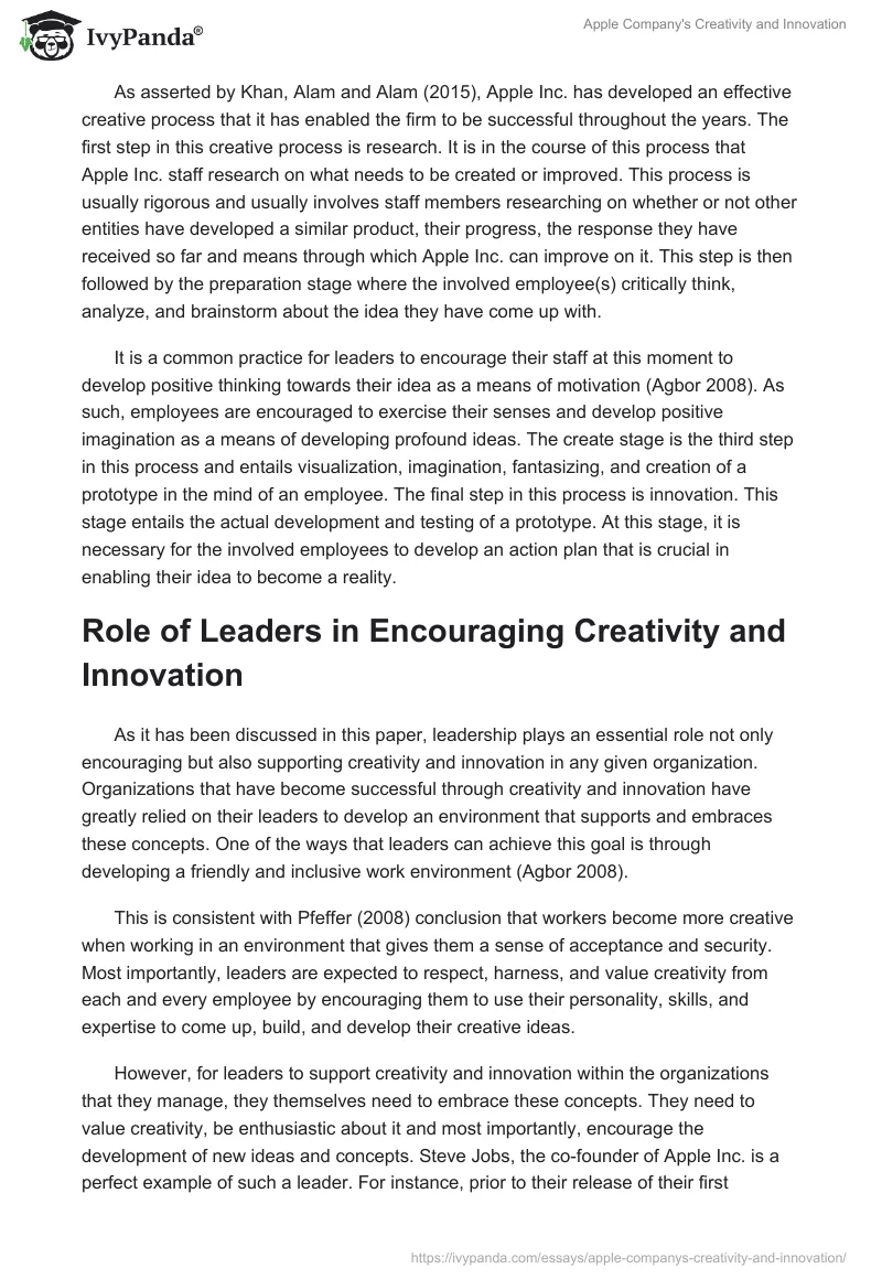 Apple Company's Creativity and Innovation. Page 3