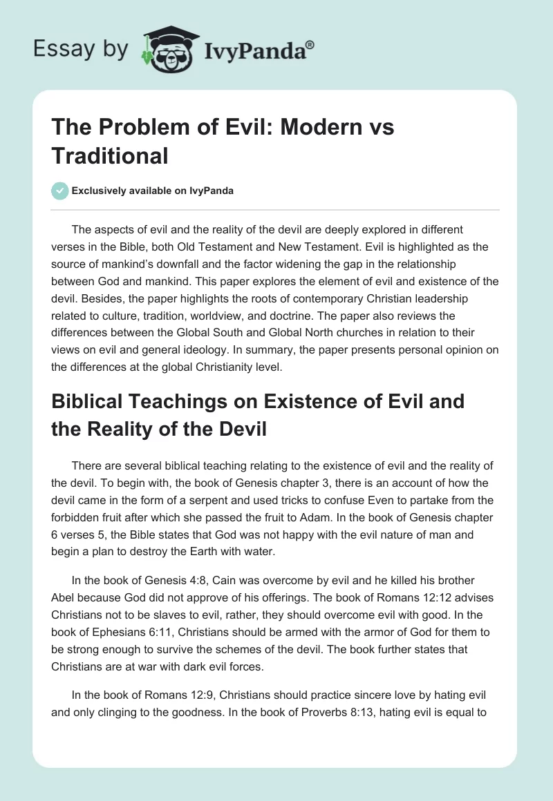 The Problem of Evil: Modern vs Traditional. Page 1
