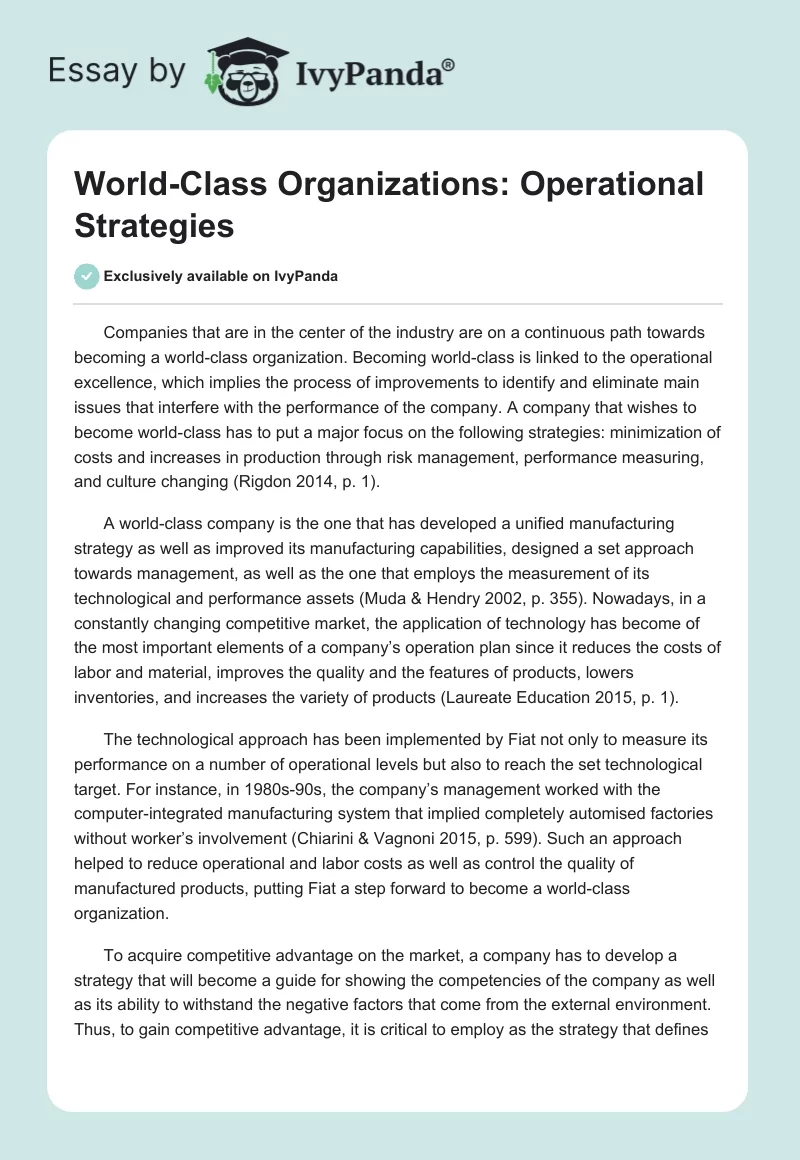 World-Class Organizations: Operational Strategies. Page 1