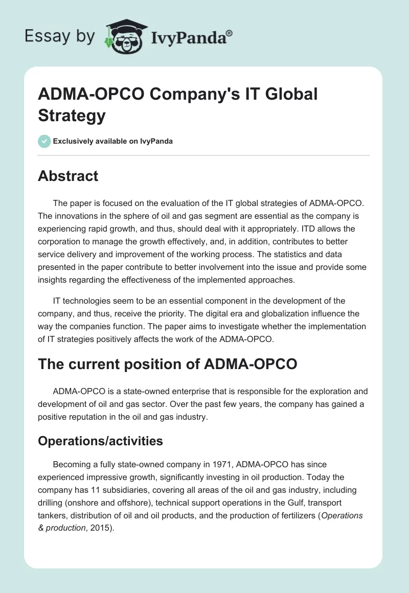 ADMA-OPCO Company's IT Global Strategy. Page 1