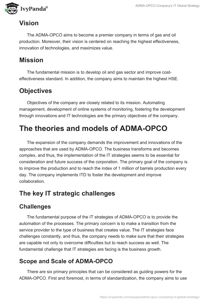 ADMA-OPCO Company's IT Global Strategy. Page 2