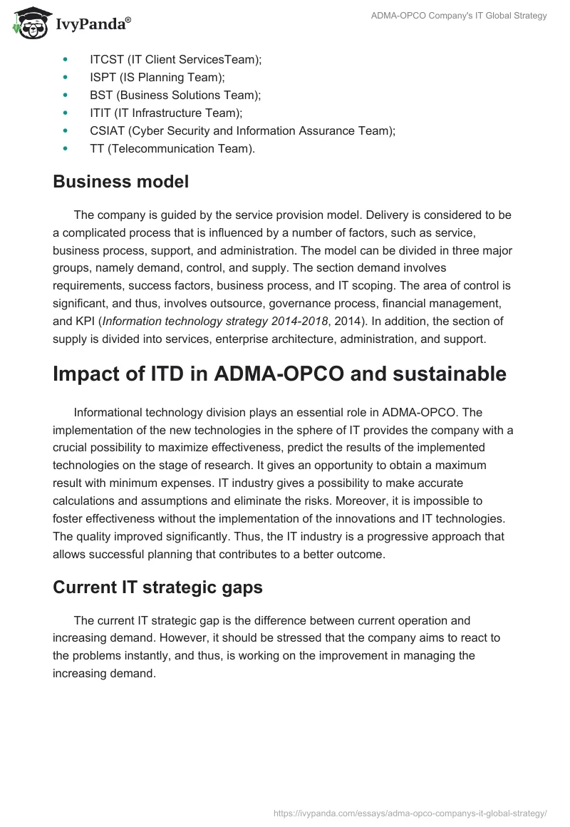 ADMA-OPCO Company's IT Global Strategy. Page 4