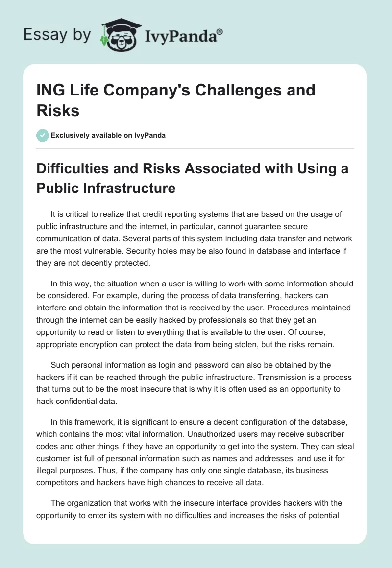 ING Life Company's Challenges and Risks. Page 1