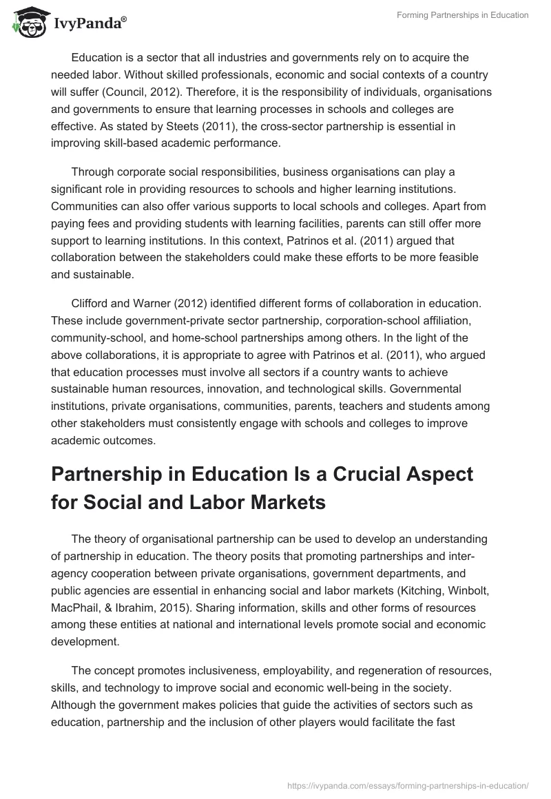 Forming Partnerships in Education. Page 2