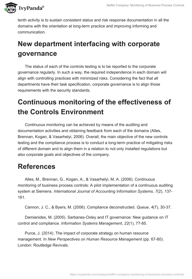 Netflix Company: Monitoring of Business Process Controls. Page 3