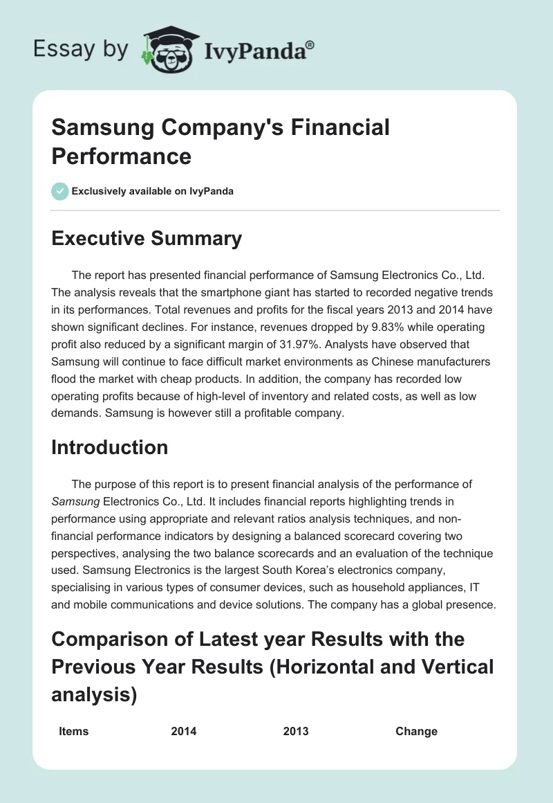 Samsung Company's Financial Performance. Page 1