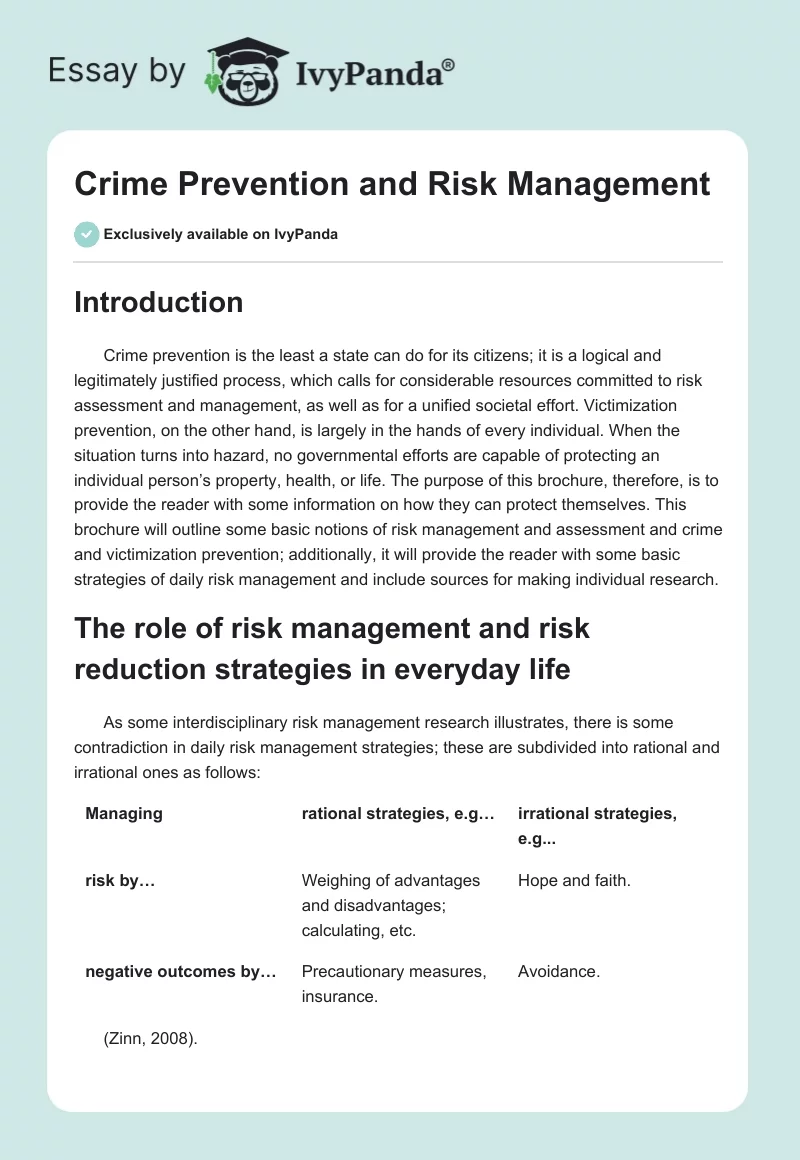 Crime Prevention and Risk Management. Page 1