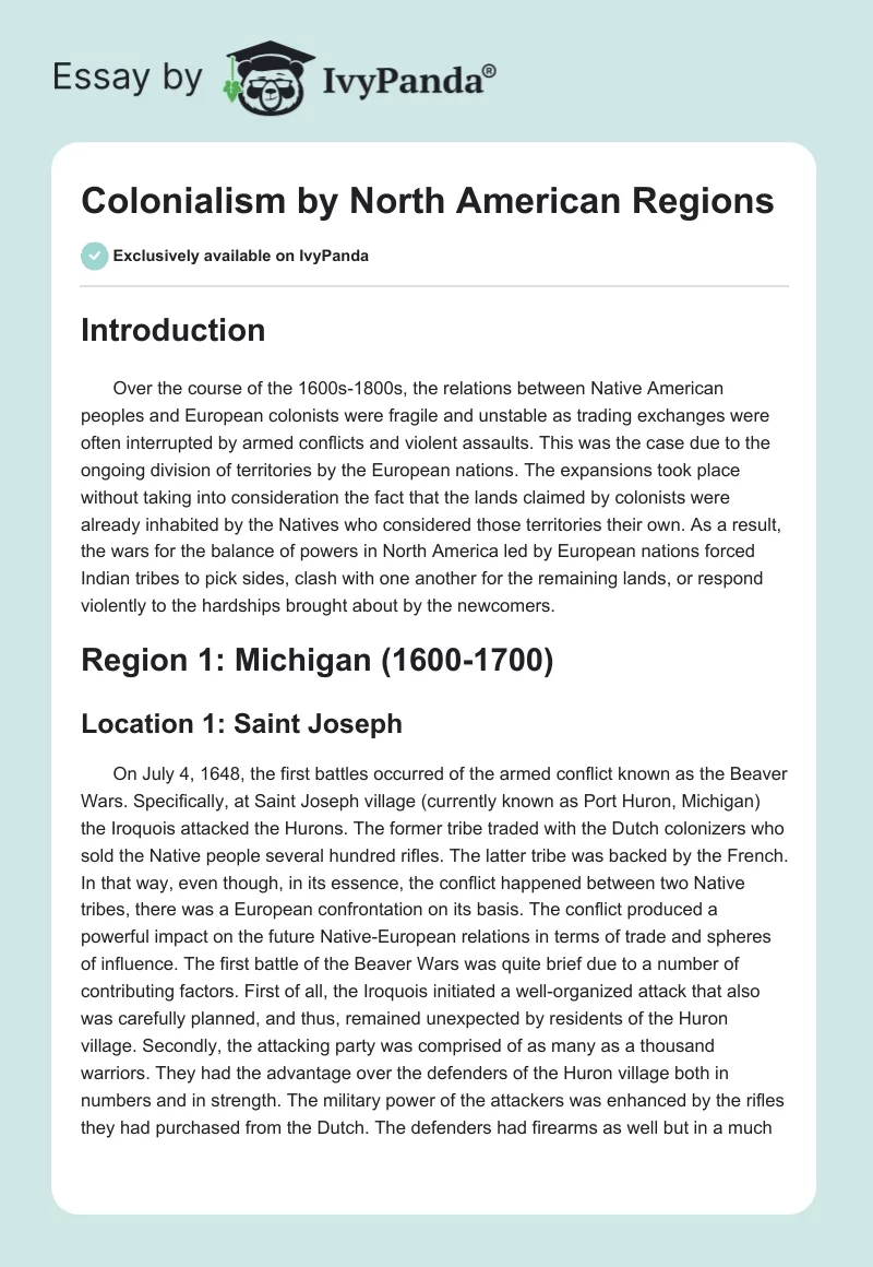 Colonialism by North American Regions. Page 1