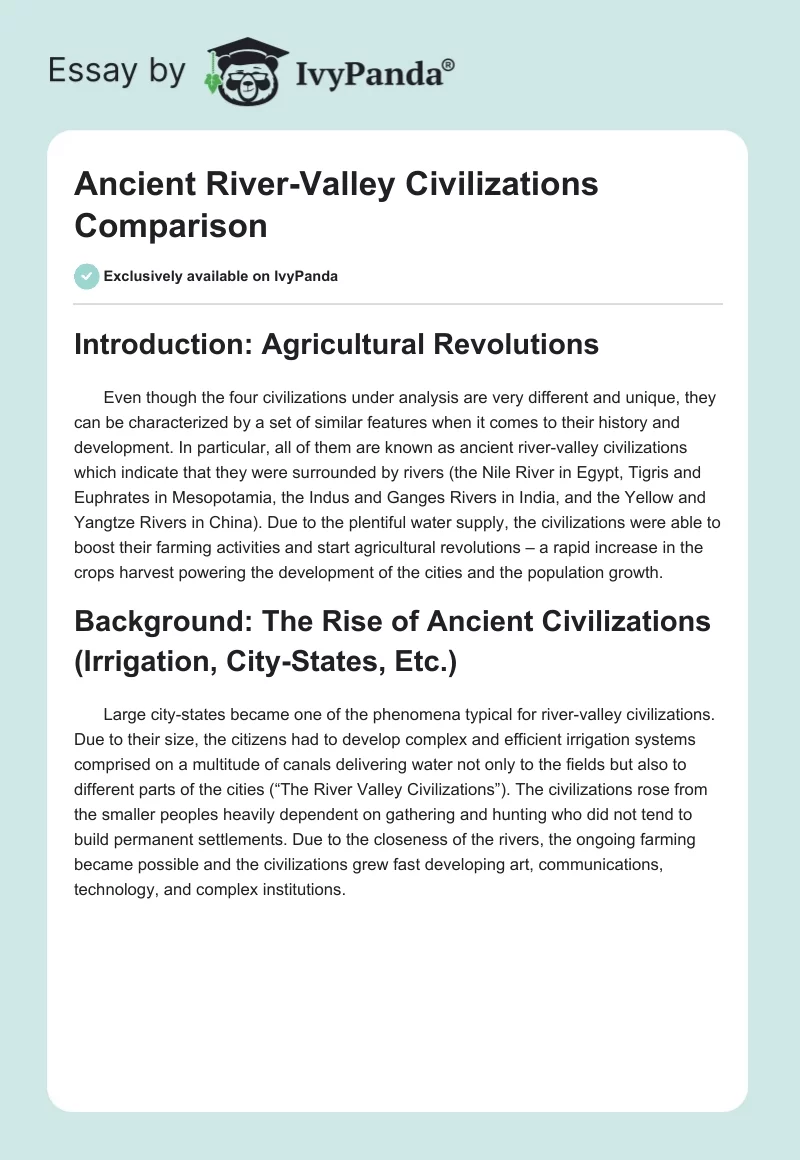 Ancient River-Valley Civilizations Comparison. Page 1