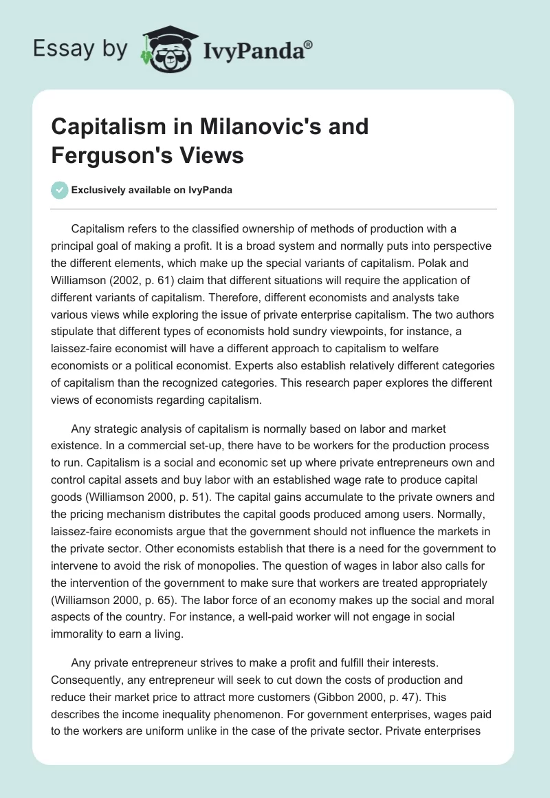 Capitalism in Milanovic's and Ferguson's Views. Page 1