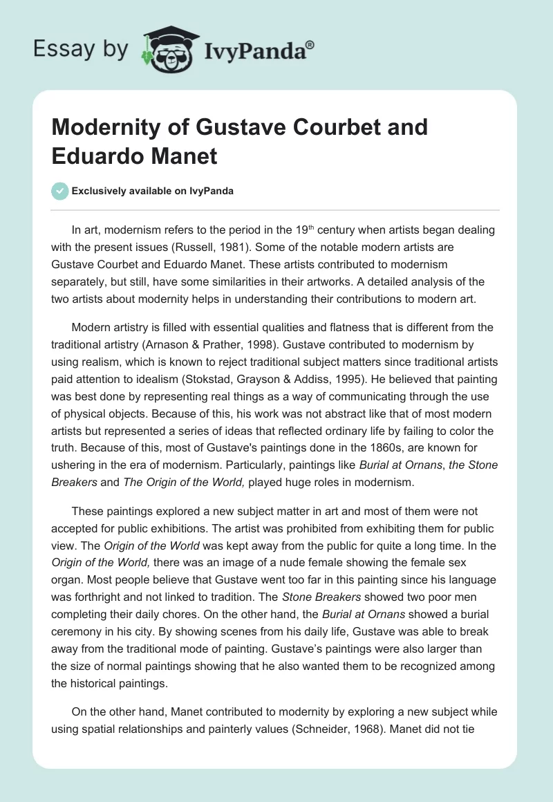 Modernity of Gustave Courbet and Eduardo Manet. Page 1