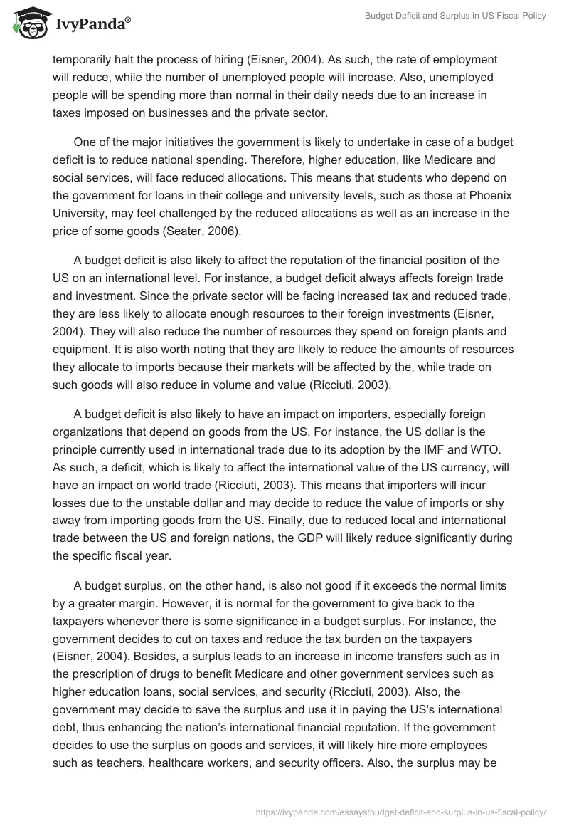 Budget Deficit and Surplus in US Fiscal Policy. Page 2