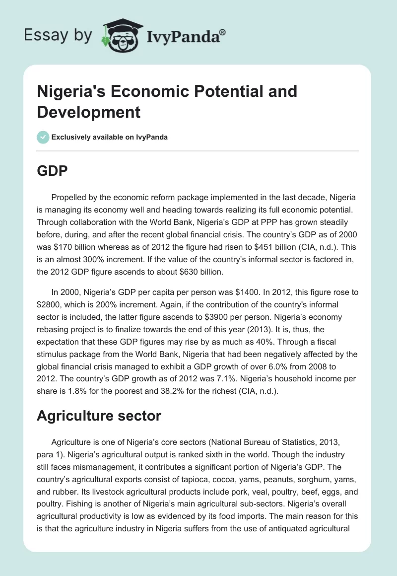 Nigeria's Economic Potential and Development. Page 1