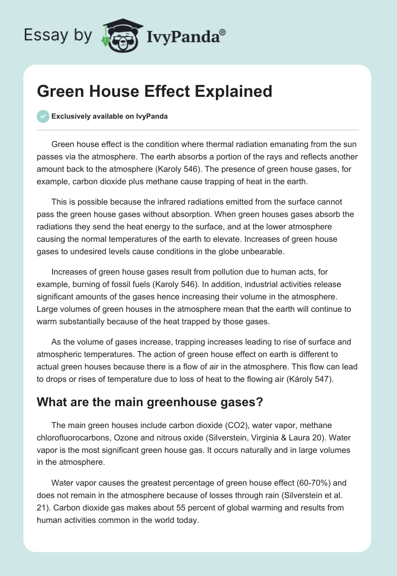 Green House Effect Explained. Page 1