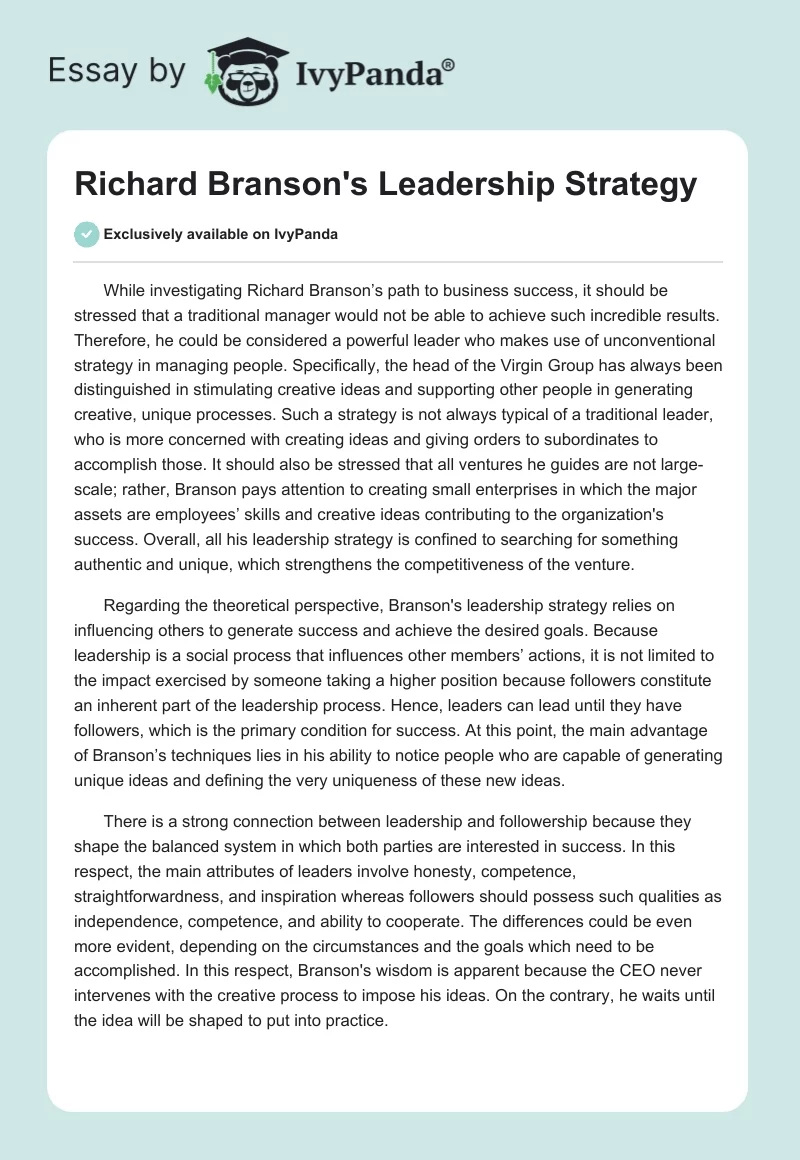 Richard Branson's Leadership Strategy. Page 1