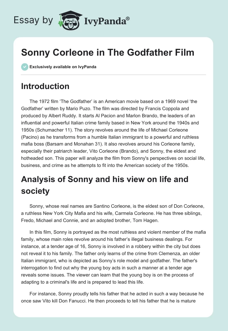 Sonny Corleone in "The Godfather" Film. Page 1