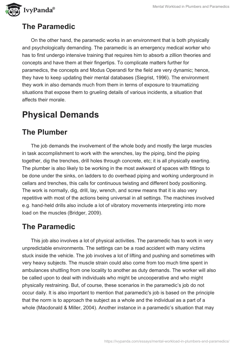 Mental Workload in Plumbers and Paramedics. Page 2