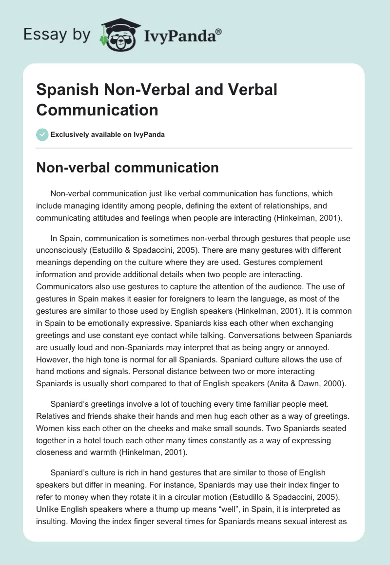 Spanish Non-Verbal and Verbal Communication. Page 1