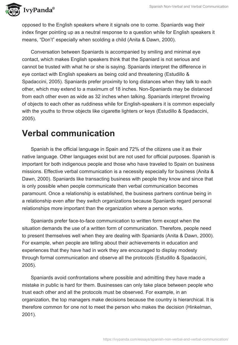 Spanish Non-Verbal and Verbal Communication. Page 2