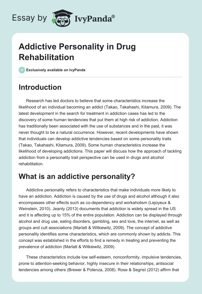 Addictive Personality in Drug Rehabilitation. Page 1