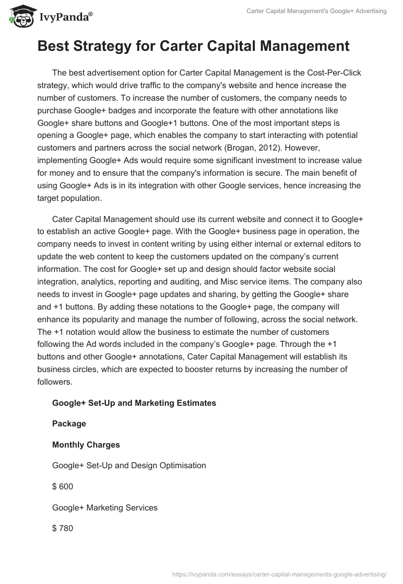 Carter Capital Management's Google+ Advertising. Page 3