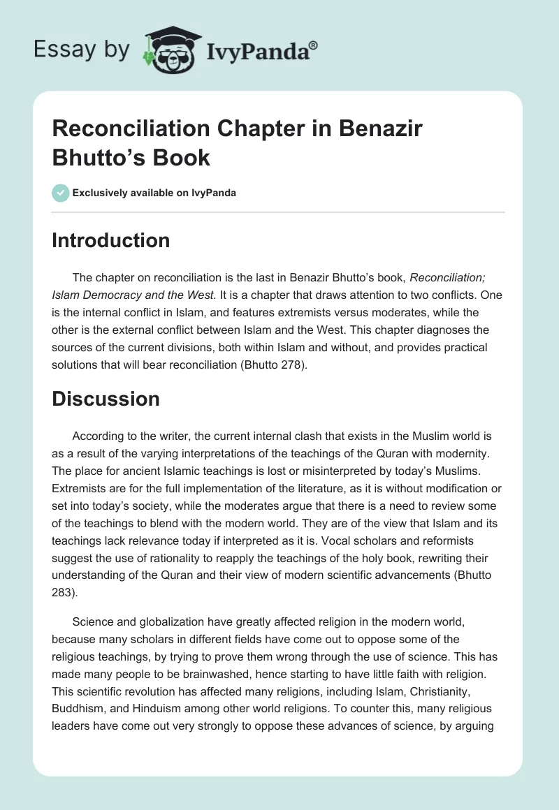 Reconciliation Chapter in Benazir Bhutto’s Book. Page 1