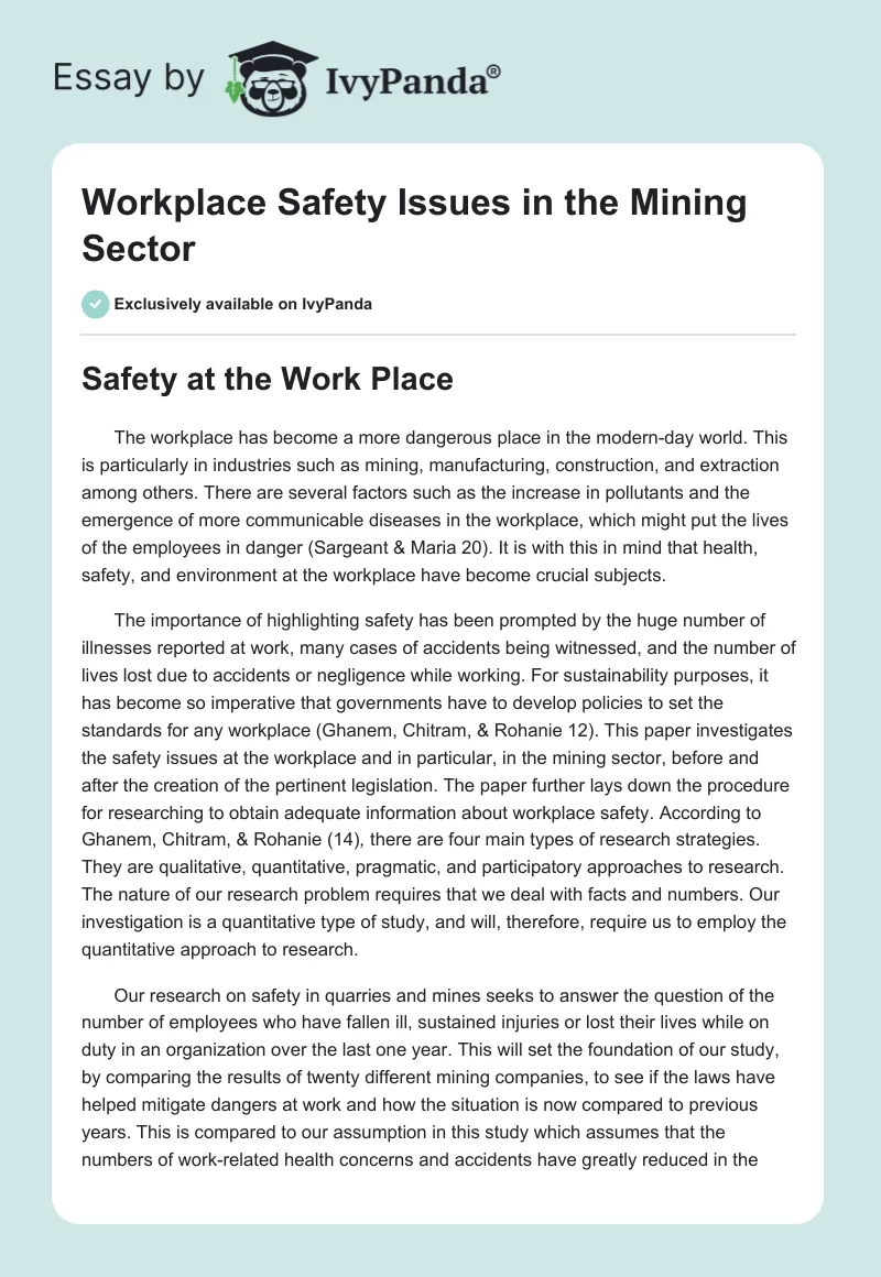 Workplace Safety Issues in the Mining Sector. Page 1