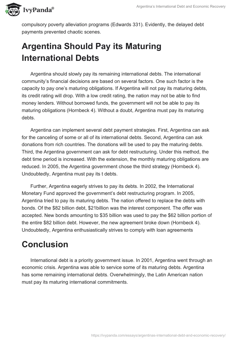 Argentina’s International Debt and Economic Recovery. Page 4