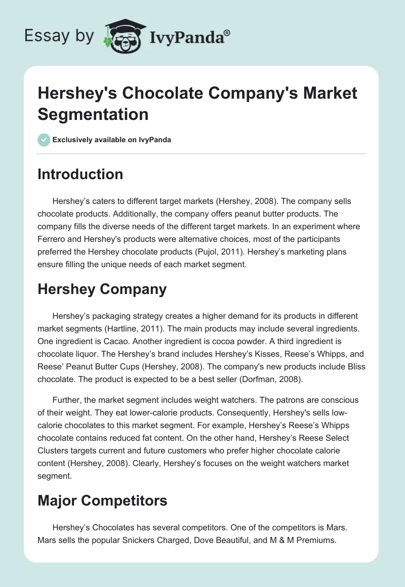 Hershey's Chocolate Company's Market Segmentation. Page 1