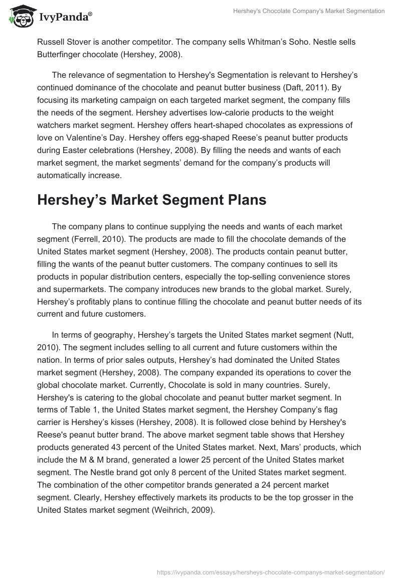 Hershey's Chocolate Company's Market Segmentation. Page 2