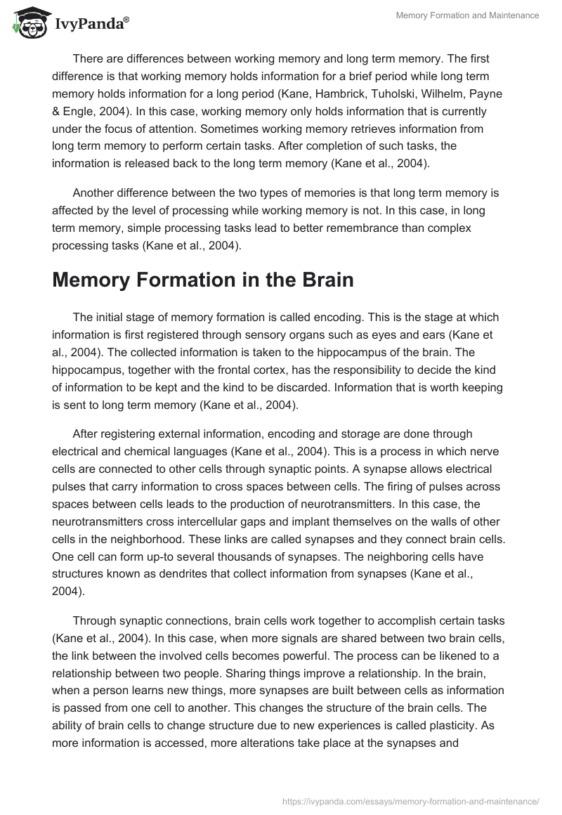 Memory Formation and Maintenance. Page 2