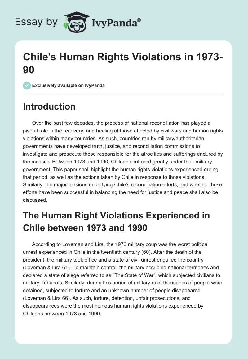Chile's Human Rights Violations in 1973-90. Page 1