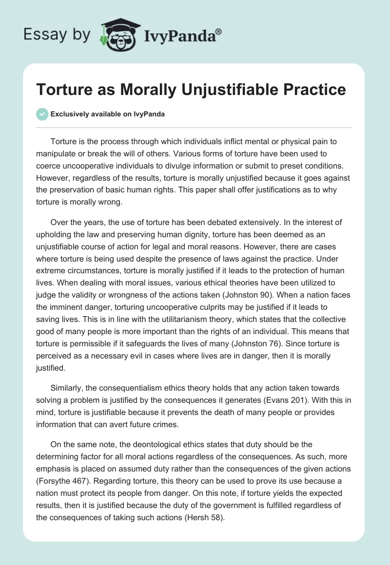Torture as Morally Unjustifiable Practice. Page 1
