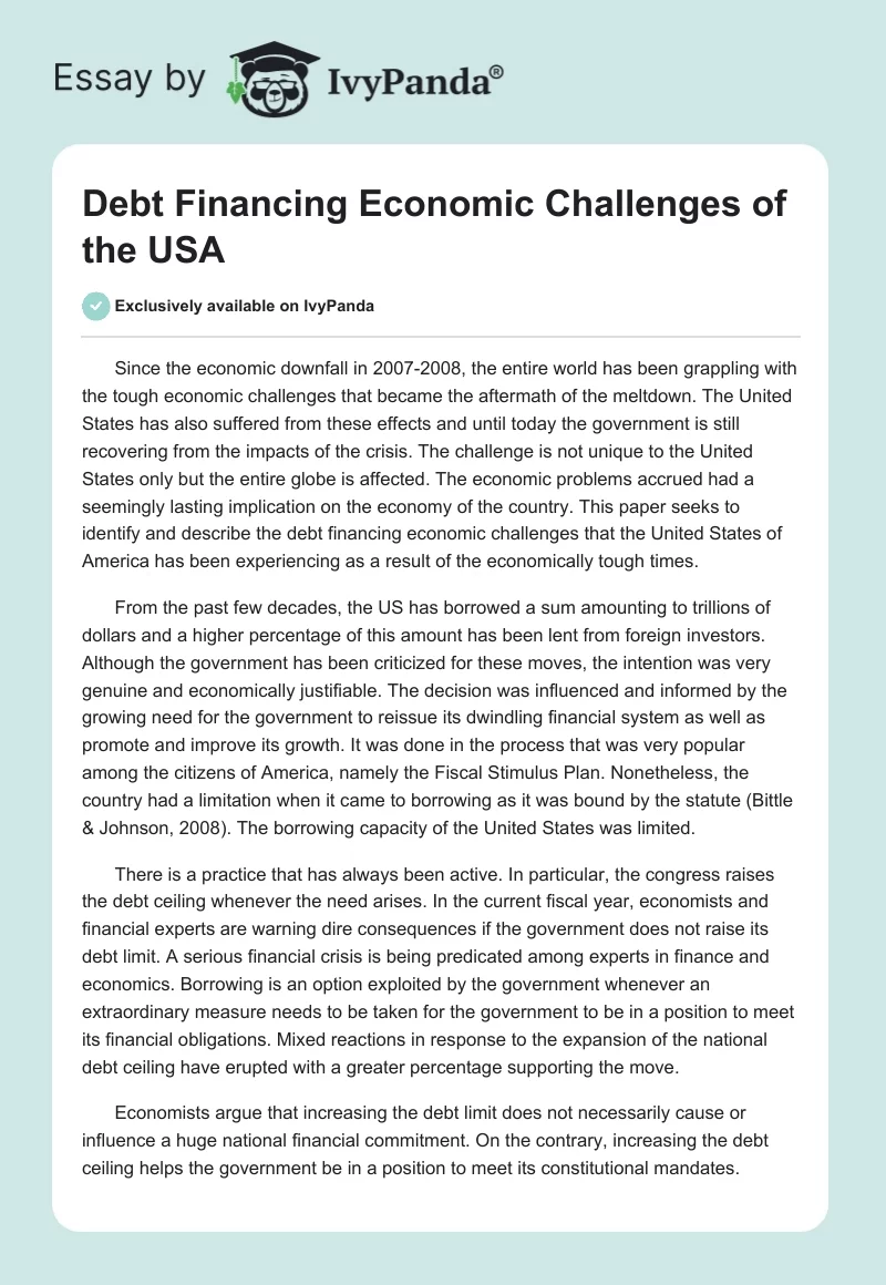 Debt Financing Economic Challenges of the USA. Page 1