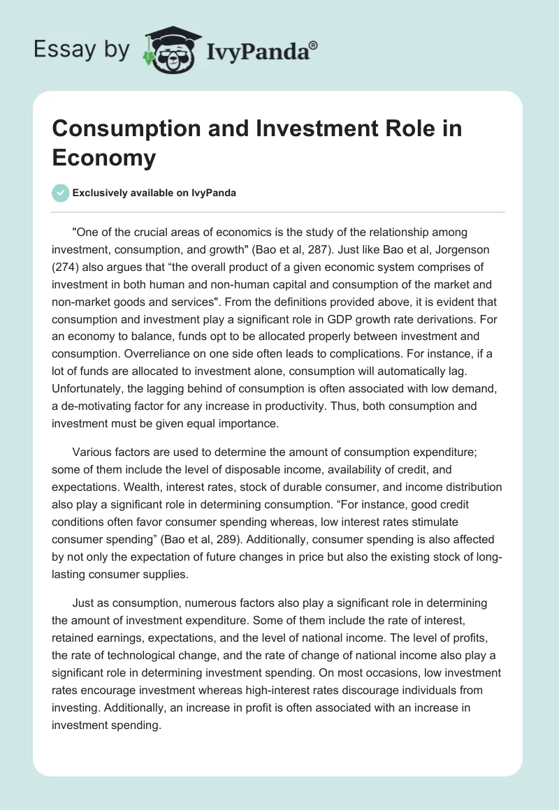 Consumption and Investment Role in Economy. Page 1