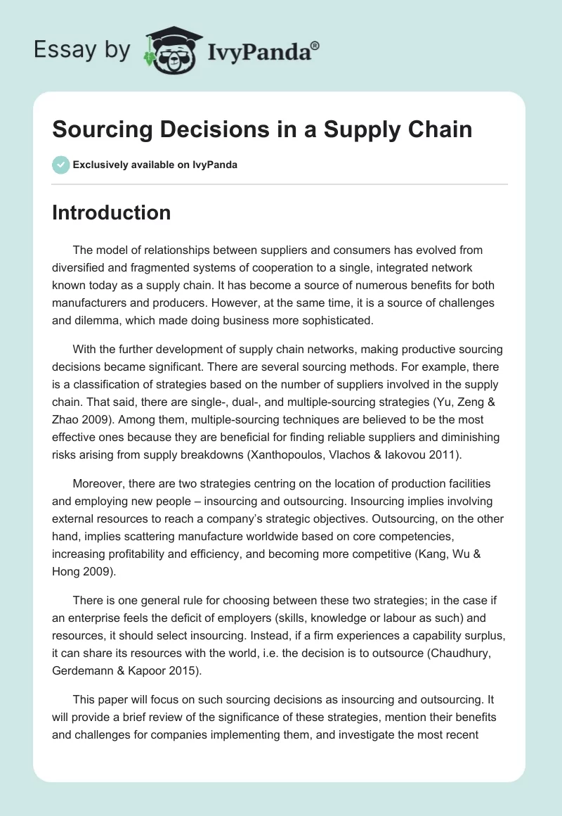 Sourcing Decisions in a Supply Chain. Page 1