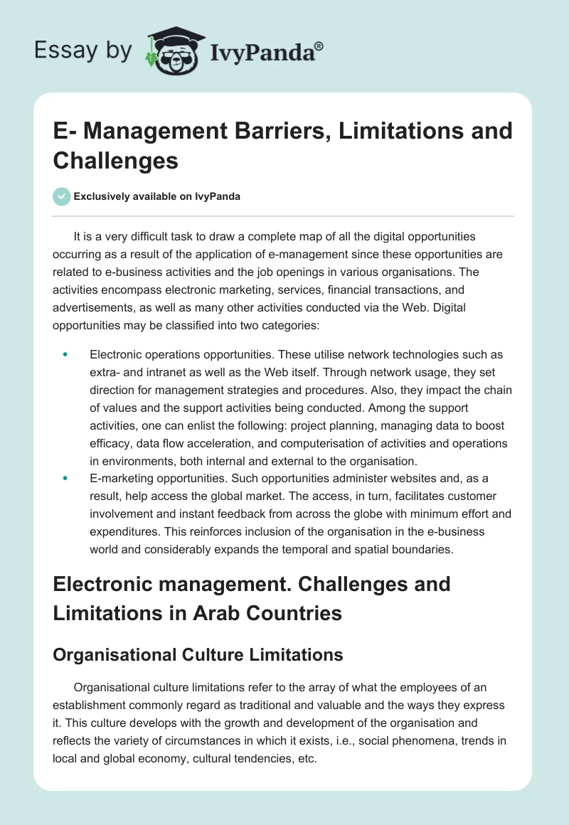 E- Management Barriers, Limitations and Challenges. Page 1