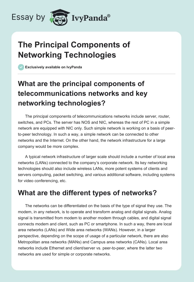 The Principal Components of Networking Technologies. Page 1