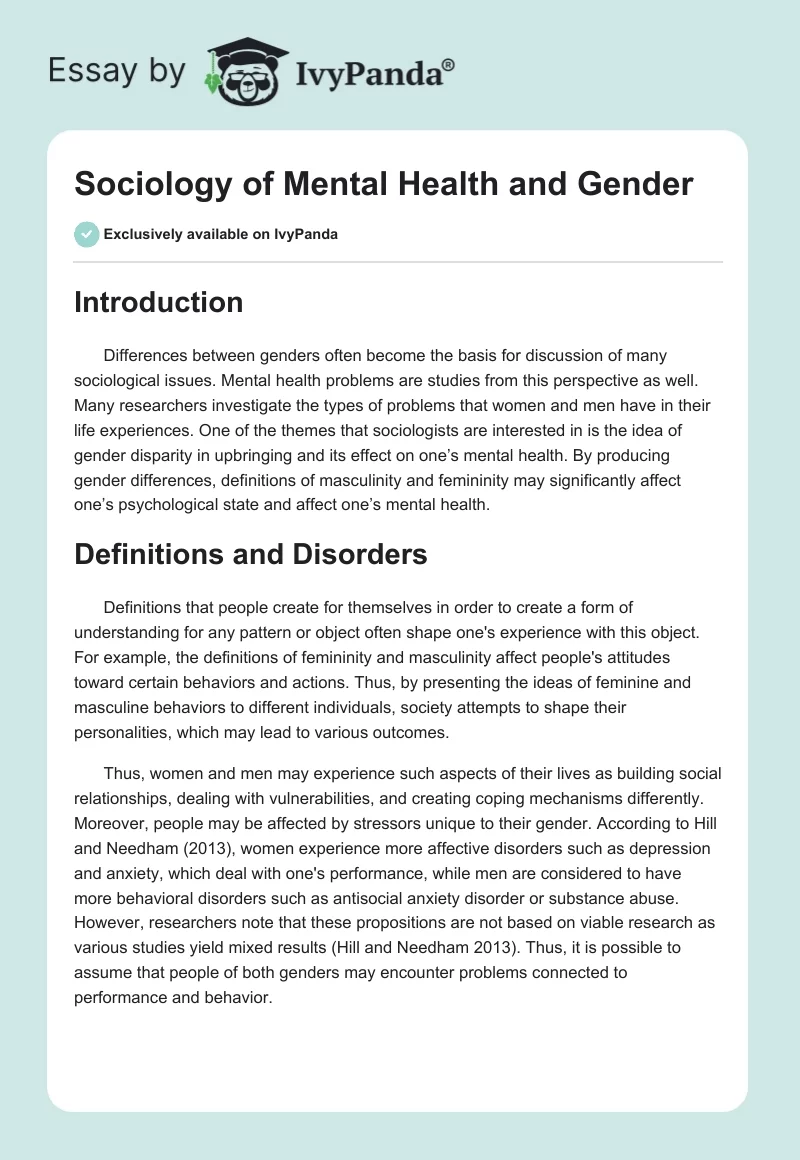 Sociology of Mental Health and Gender. Page 1