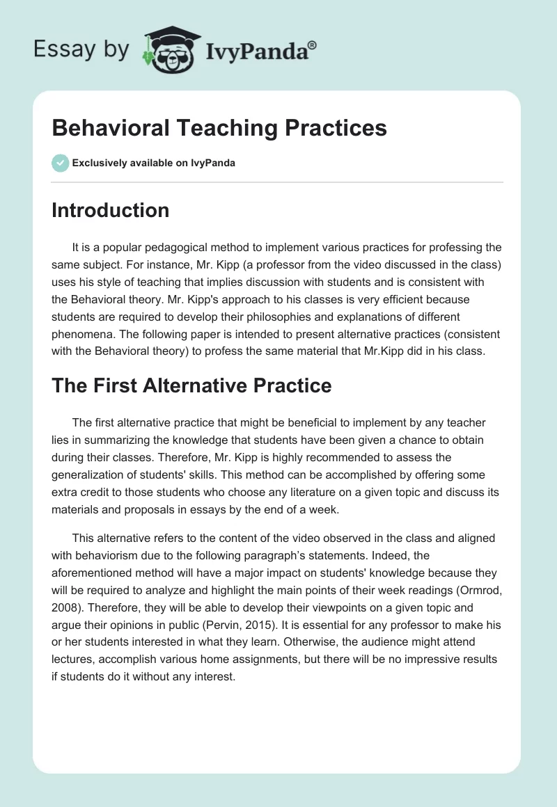 Behavioral Teaching Practices. Page 1