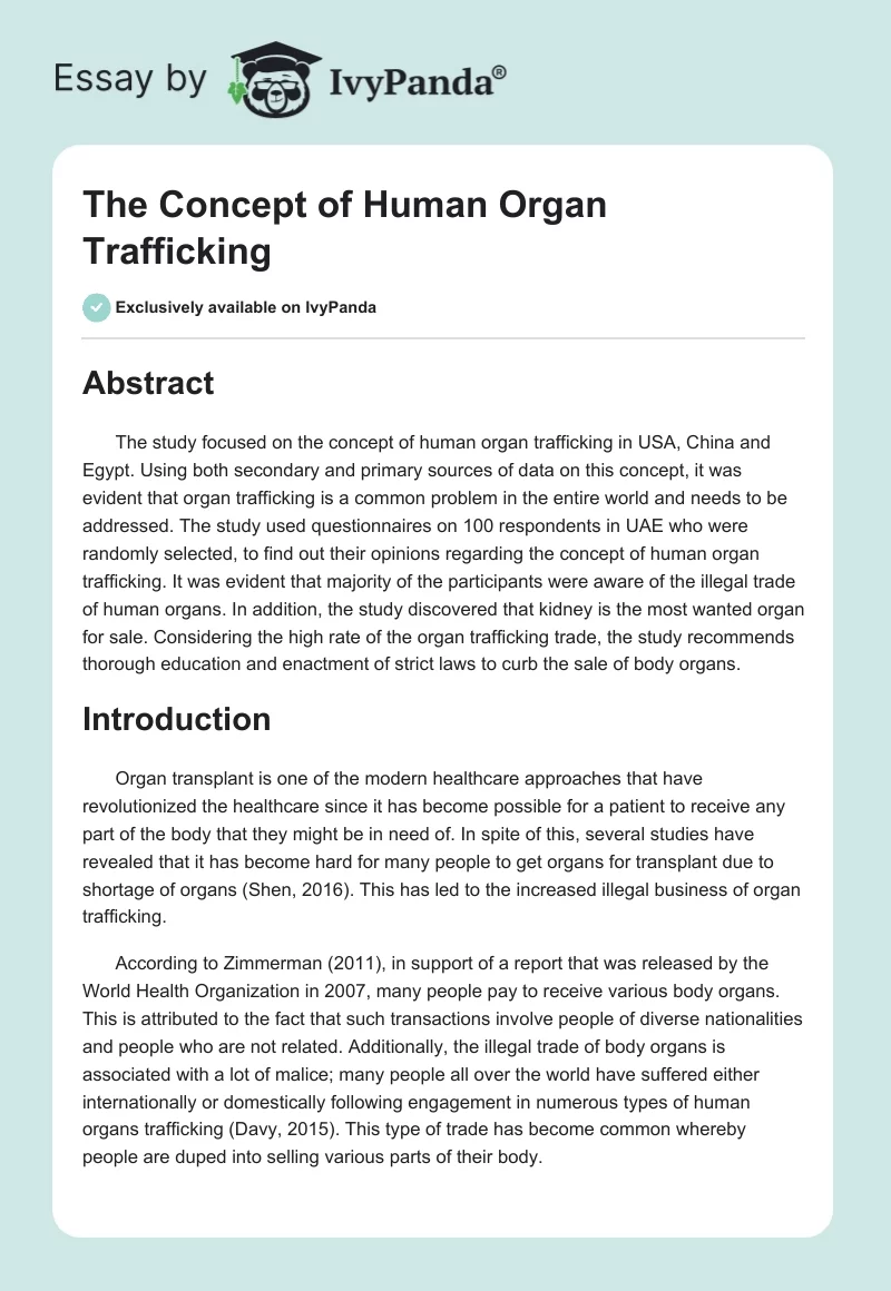The Concept of Human Organ Trafficking. Page 1