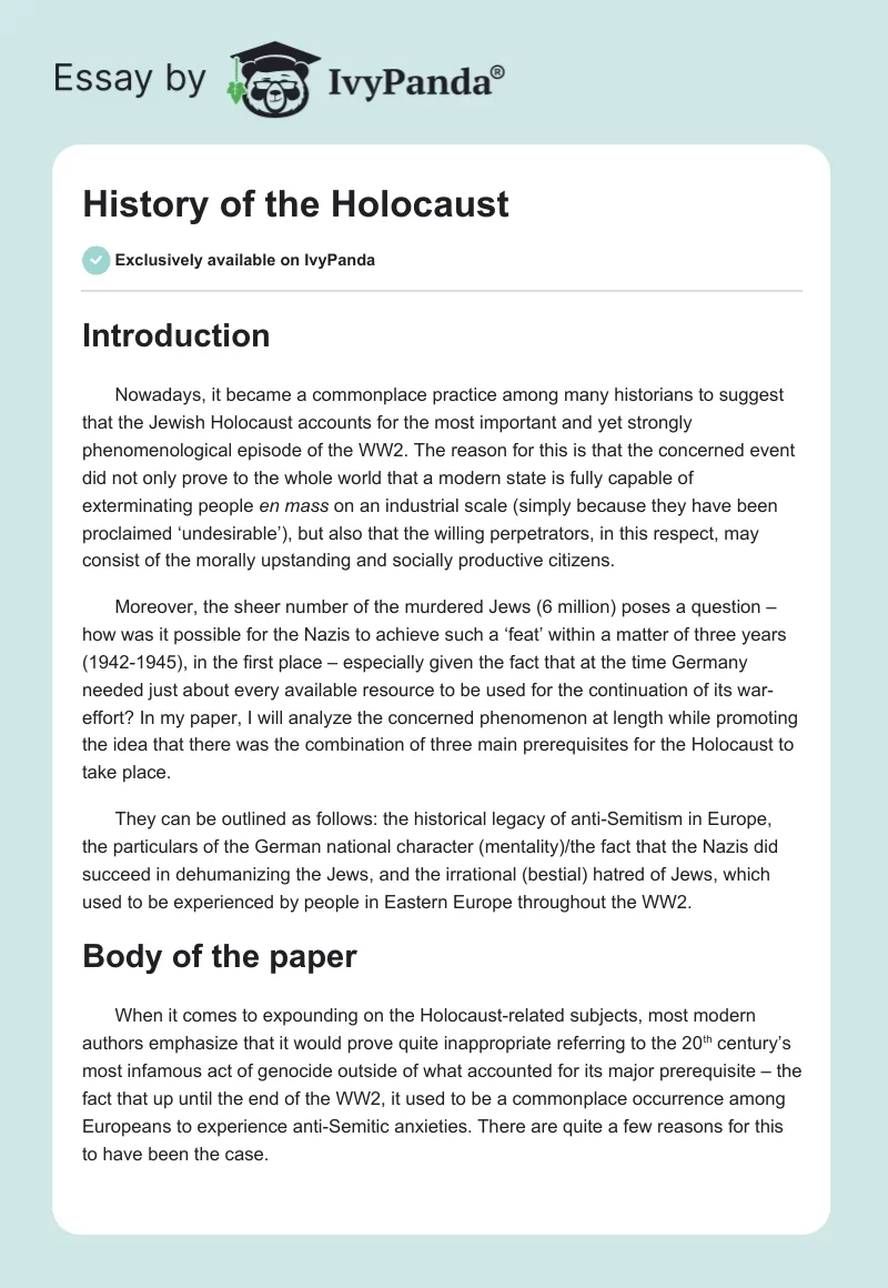 History of the Holocaust. Page 1