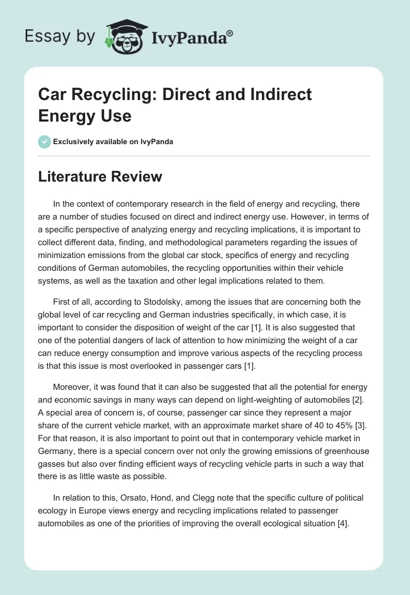 Car Recycling: Direct and Indirect Energy Use. Page 1