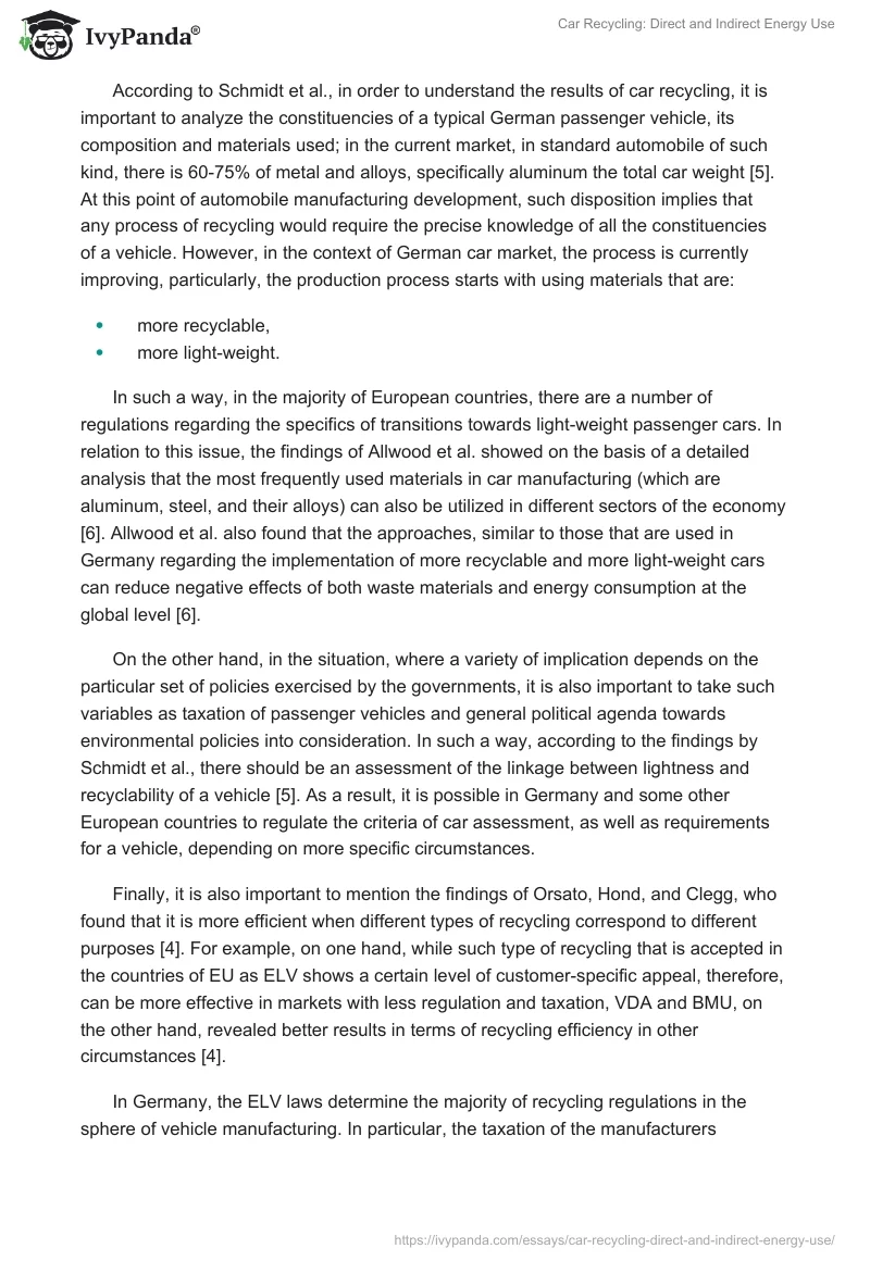 Car Recycling: Direct and Indirect Energy Use. Page 2