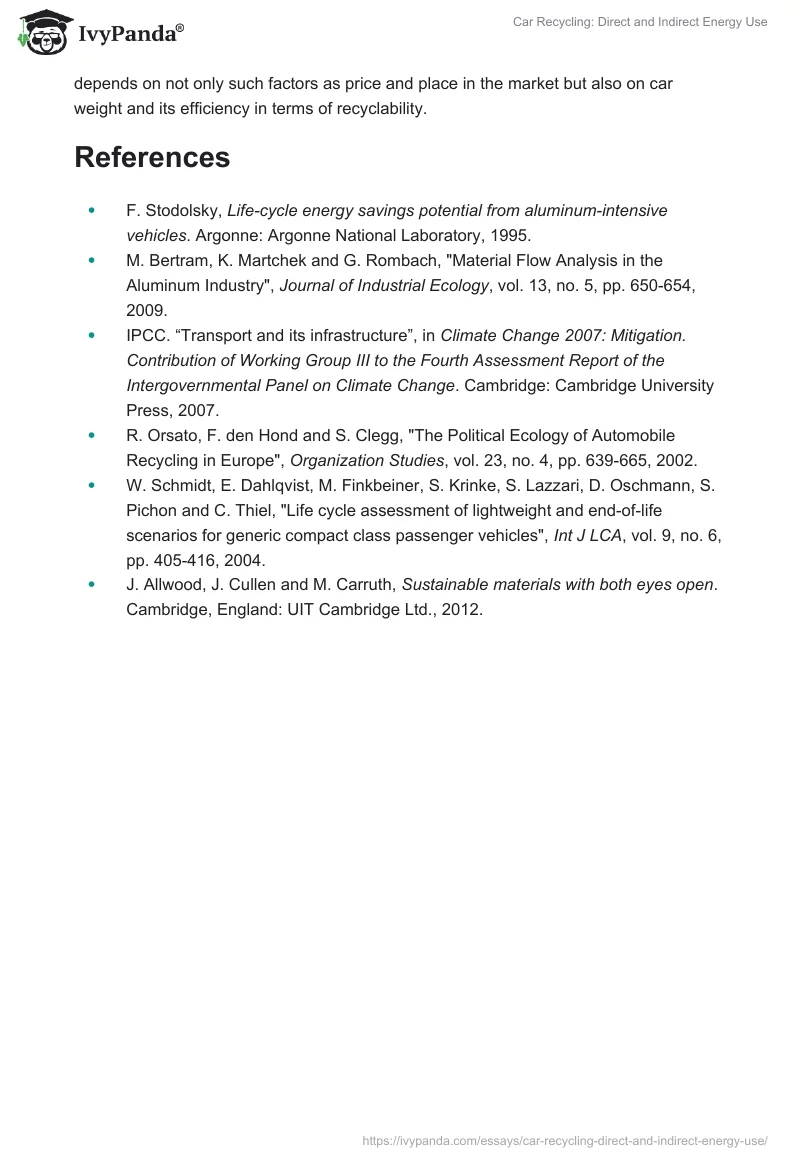 Car Recycling: Direct and Indirect Energy Use. Page 3