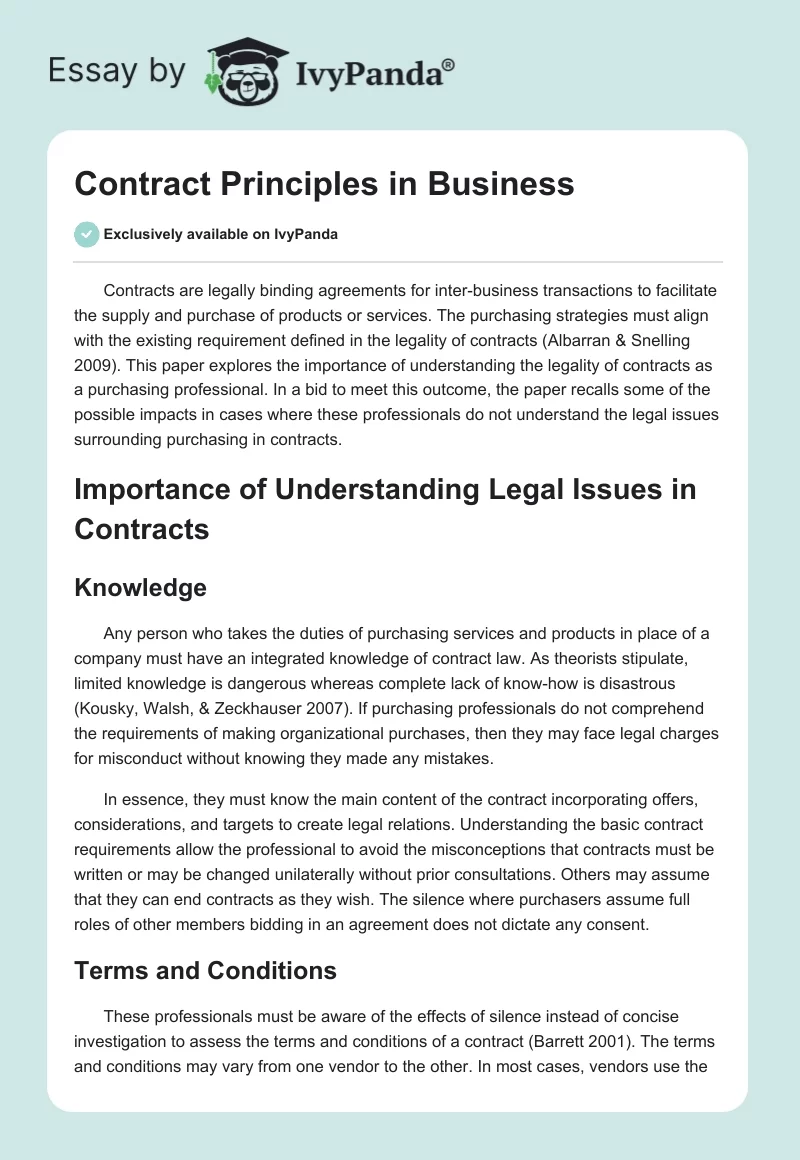 Contract Principles in Business. Page 1