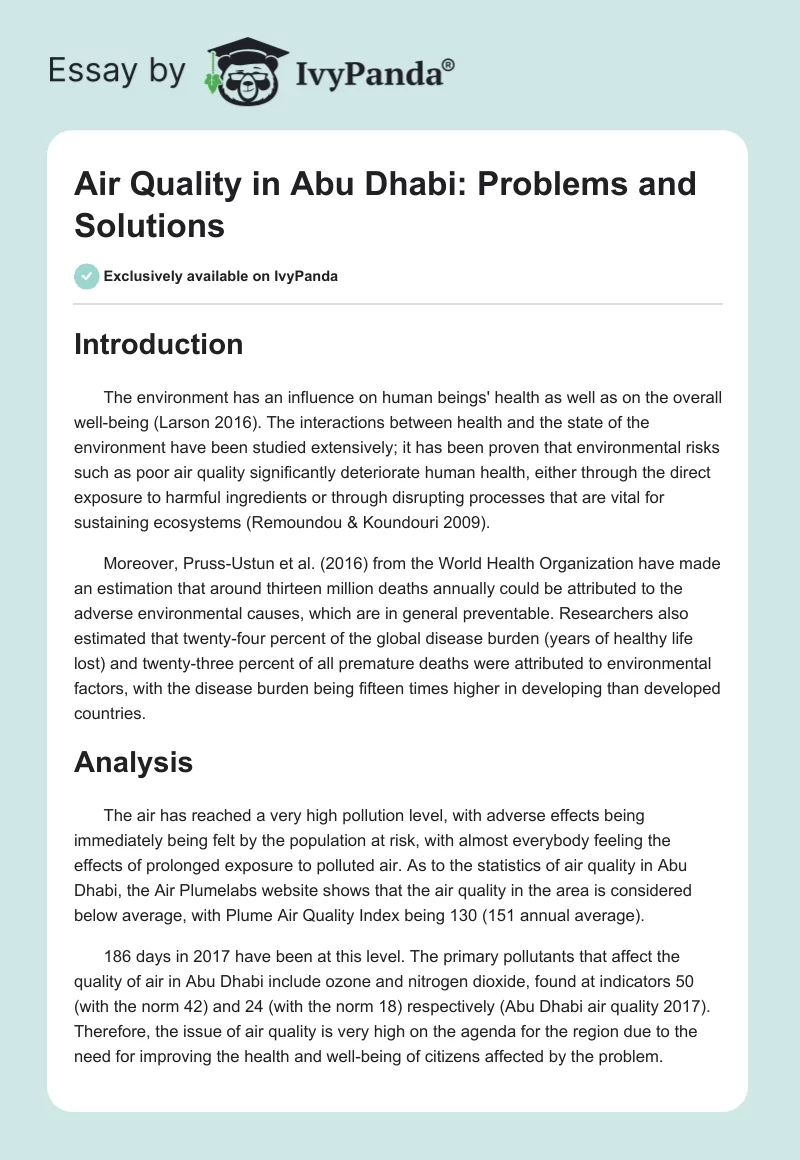 Air Quality in Abu Dhabi: Problems and Solutions. Page 1