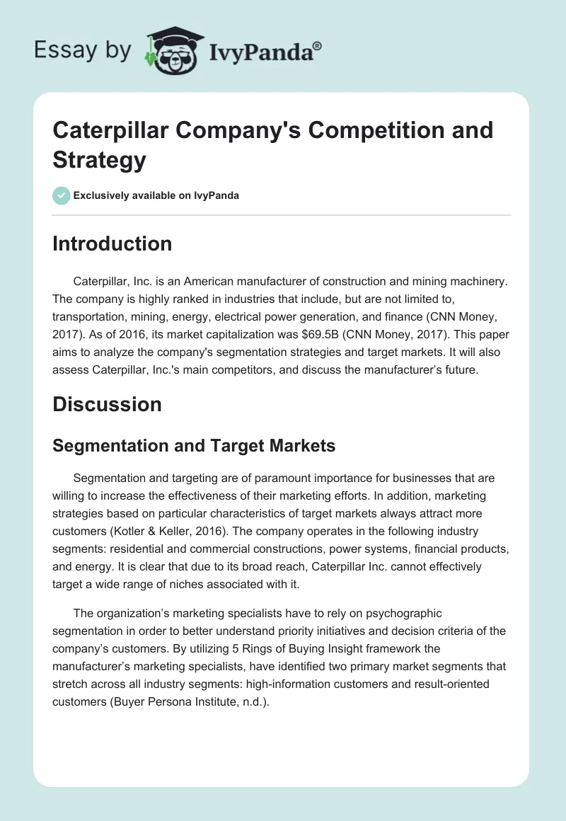 Caterpillar Company's Competition and Strategy. Page 1