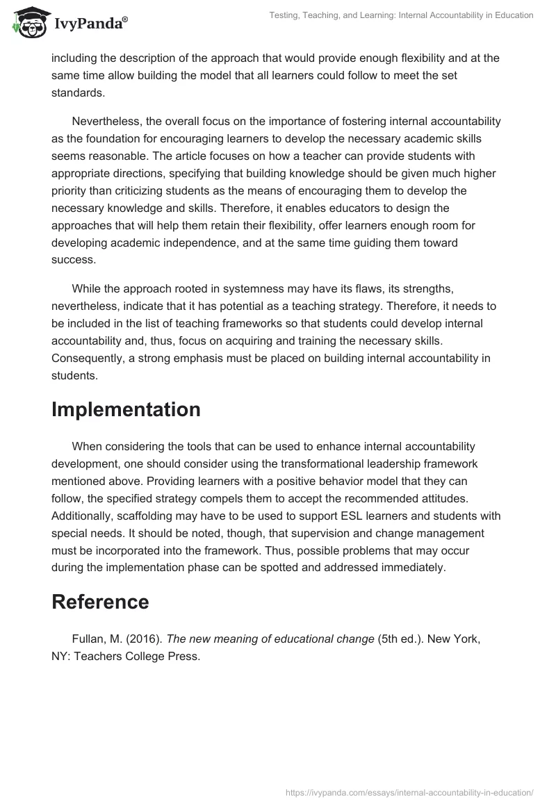 Testing, Teaching, and Learning: Internal Accountability in Education. Page 2
