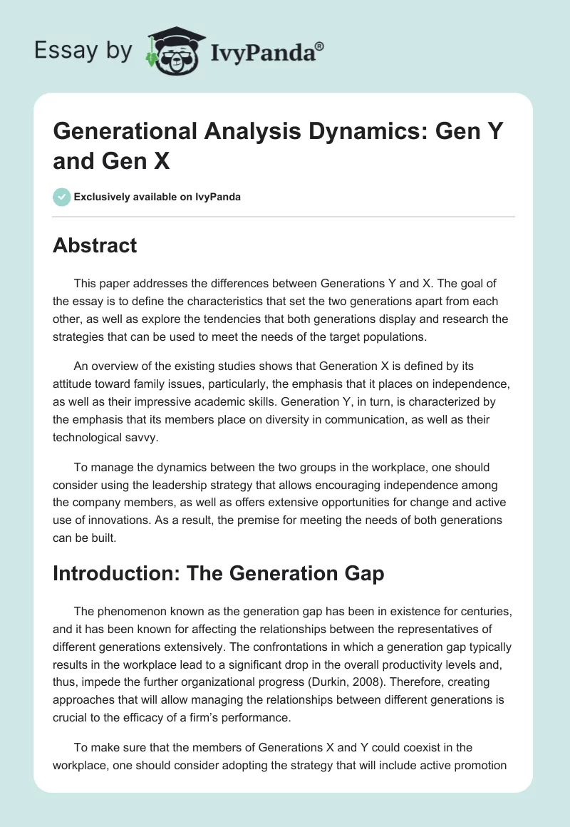 Generational Analysis Dynamics: Gen Y and Gen X. Page 1